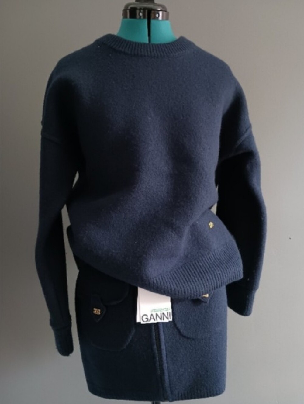NWT GANNI Navy Knit Set, Sweater Size S, and Ganni Skirt Size XXS/XS